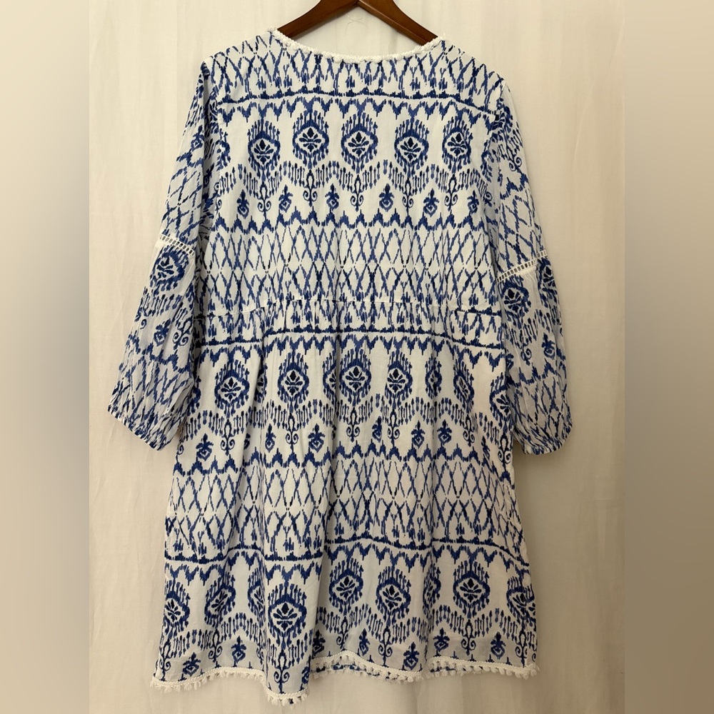 Tommy Bahama Women’s Ikat Print Swim Cover Up Dress 100% Cotton Navy White - XL - Picture 3 of 13